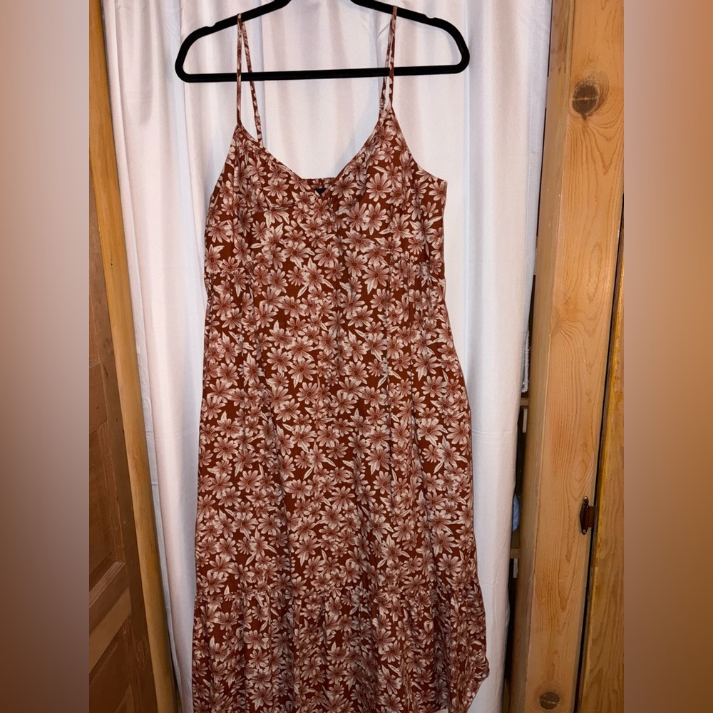 GAP Floral Midi Dress in Brown and Cream